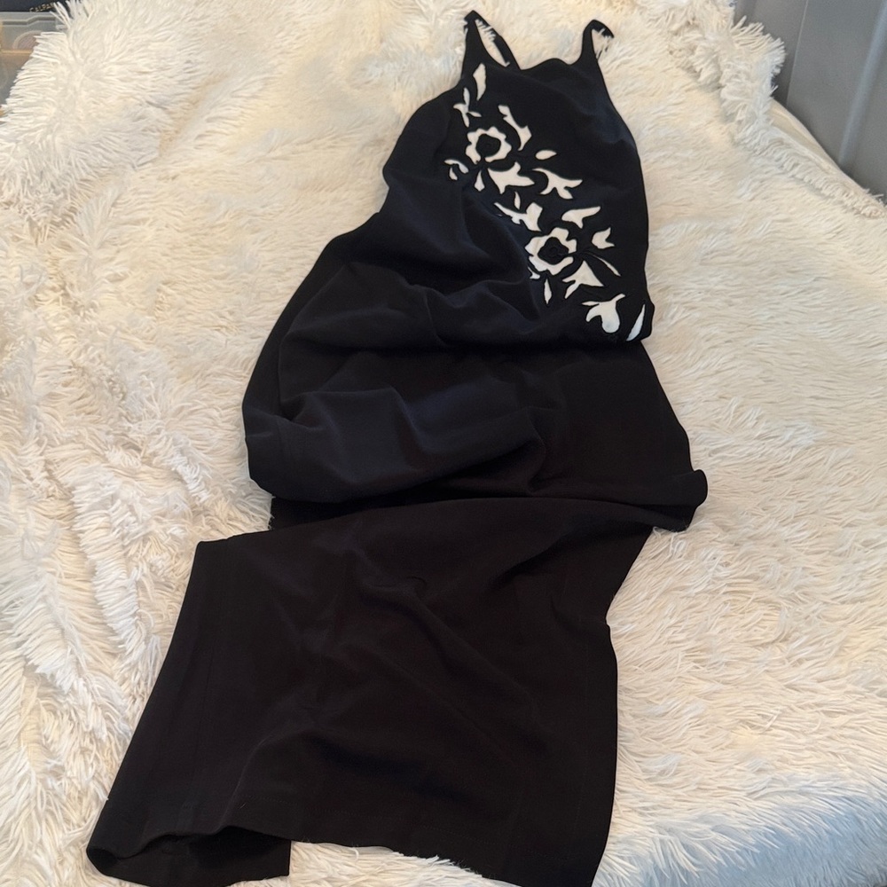 Cache Black Dress with White Floral Accent